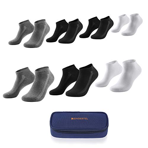 EINSIEBTEL® EINLÄSSIG Unisex Sneaker Socken, Herren & Damen, 7er Pack, Nachhaltige Geschenkverpackung mit Aufbewahrungstasche (43-46, 3X Black + 2X Grey + 2X White) von EINSIEBTEL