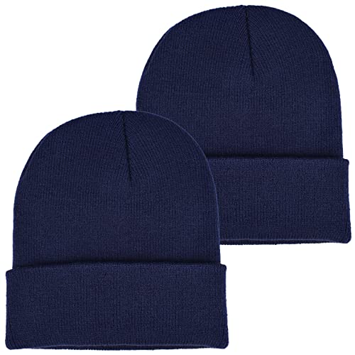 EINSKEY Strickmütze Herren Damen Leichte Watch Cap Dünne Übergangsmütze Beanie Mützen für Fahrradfahren, Chemo, Laufen - 2er Pack (2 Marineblau) von EINSKEY