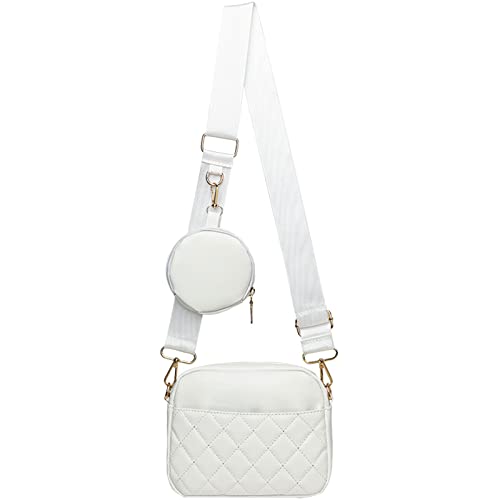 EINYNIUER 100% Leder Crossbody Bag Damen Breiter Gurt Handtasche Damen Umhängetasche Klein Weiss Moderne Schultertasche mit Münze Geldbörse Crossbody Tasche für von EINYNIUER