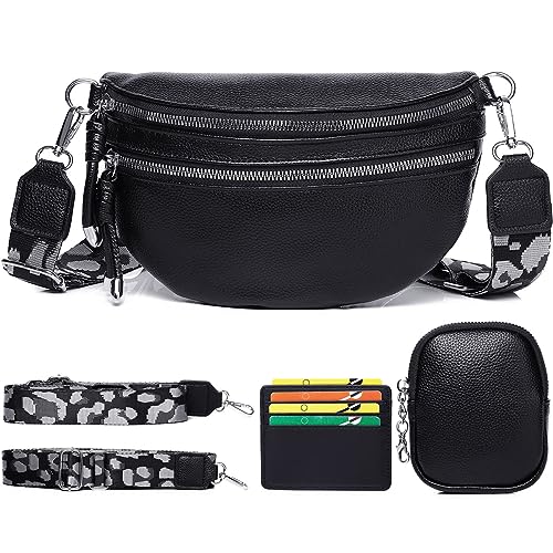 EINYNIUER bauchtasche damen Leder Crossbody Bag Damen Umhängetasche Damen Breiter gurt Geldbörse Schultertaschen Mode Hüfttaschen Klein Moderne Breitem Schultergurt Schwarz von EINYNIUER