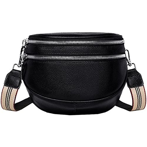 EINYNIUER Crossbody Bag Damen Breiter Gurt,Doppelter Reißverschluss Brusttasche,Bauchtasche Damen Leder Geldbörse, Kleine Umhängetasche mit Reißverschluss und Abnehmbar Schultergurt, Schwarz von EINYNIUER