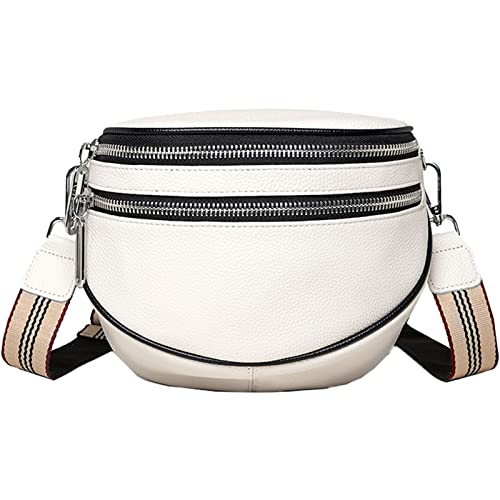 EINYNIUER Crossbody Bag Damen Breiter Gurt,Doppelter Reißverschluss Brusttasche,Bauchtasche Damen Leder Geldbörse, Kleine Umhängetasche mit Reißverschluss und Abnehmbar Schultergurt, Weiß von EINYNIUER