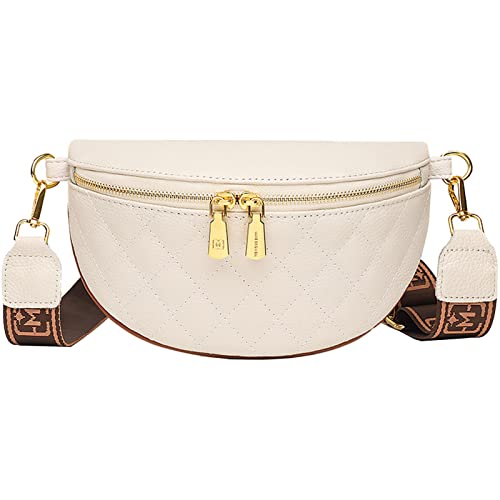 EINYNIUER Crossbody Bag Damen Leder Bauchtasche, PU Leder Hüfttasche, Frauen Schulter Brusttaschen, Umhängetasche Breiter Gurt, mit Reißverschluss und Abnehmbar Schultergurt Weiß von EINYNIUER