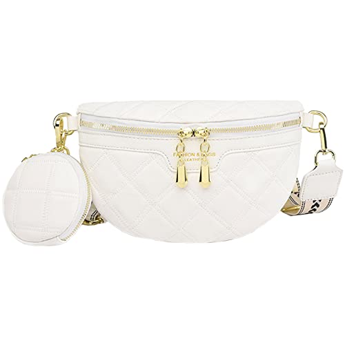 EINYNIUER Bauchtasche Damen Stylisch Crossbody Bag Damen Breiter Gurt Bauchtasche Damen Leder Bauchtasche Damen Stylisch Handytasche GüRteltasche Damen Bauchtasche Weiß von EINYNIUER