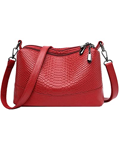 EINYNIUER Damen Umhängetasche Kleine - Krokodilmuster Crossbody Bag - weiche Haut Schultertasche Abendtasche Citytasche Leder Feste Multifunktionstasche Rotwein von EINYNIUER