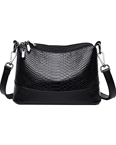 EINYNIUER Damen Umhängetasche Kleine - Krokodilmuster Crossbody Bag - weiche Haut Schultertasche Abendtasche Citytasche Leder Feste Multifunktionstasche Schwarz von EINYNIUER