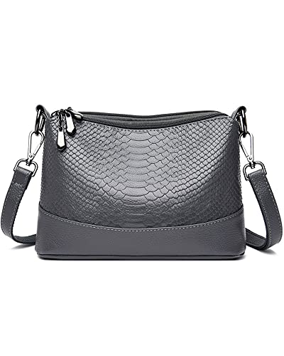 EINYNIUER Damen Umhängetasche Kleine - Krokodilmuster Crossbody Bag - weiche Haut Schultertasche Abendtasche Citytasche Leder Feste Multifunktionstasche grau von EINYNIUER