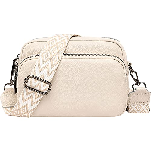 EINYNIUER Crossbody Bag Damen Leder Breiter Gurt Handtasche Umhängetasche Moderne Taschen mit breitem Schultergurt,Abnehmbarer Schultergurt,Weiss. von EINYNIUER