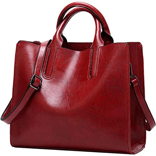 EINYNIUER Laptop Damen Handtasche 10 Zoll Shopper Handtasche Elegant Leder Taschen Große Leichte Elegant Stilvolle Frauen Handtasche für Business/Schule/Einkauf Burgunderrot von EINYNIUER