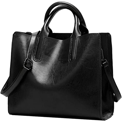 EINYNIUER Laptop Damen Handtasche 10 Zoll Shopper Handtasche Elegant Leder Taschen Große Leichte Elegant Stilvolle Frauen Handtasche für Business/Schule/Einkauf Schwarz von EINYNIUER