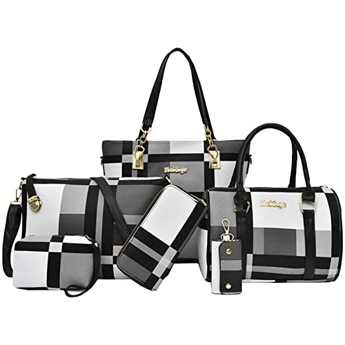 EINYNIUER Schultertaschen für Damen Tasche Damen Shopper Handtasche Damen Große Tasche Damen Wristlet Bag Verstellbarer Schultergurt 6 Stück Handtaschen-Set Leder Tote Handtasche Set Schwarz von EINYNIUER