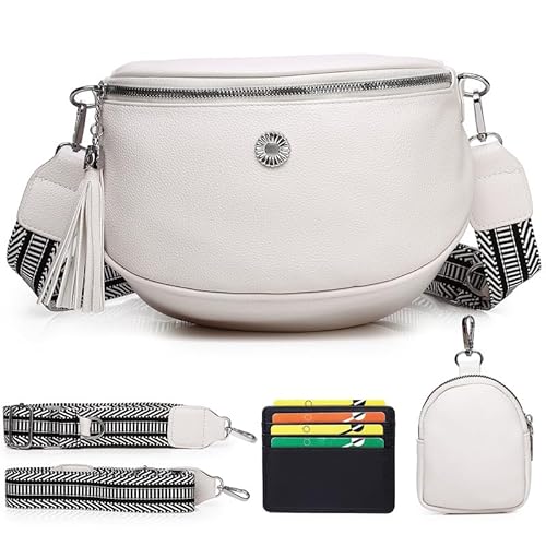 EINYNIUER groß Bauchtasche Damen stylisch Crossbody Bag Damen breiter Gurt 5CM Mit Kreditkartenfach und Geldbörse-Weiss von EINYNIUER