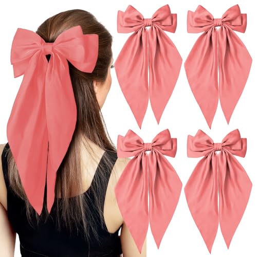 EIOAUY Haarschleifen für Damen und Mädchen, groß, seidig, Satin, Haarschmuck, 4 Stück, dunkelrosa von EIOAUY