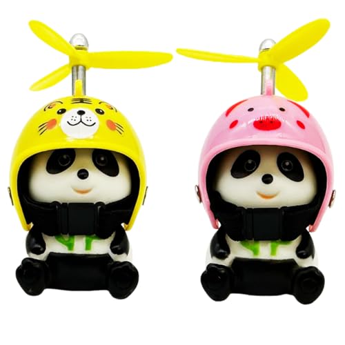 EIR 2 Stück Gummi Panda Auto Ornament,Fahrradklingel,Auto Ornament,Coole Fahrradglocke Dekorationen mit Propellerhelm für Erwachsene Kinder,Gummi Panda Auto Ornament von EIROVYA