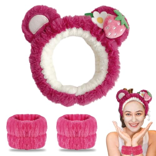 EIR 3 Stück Spa Gesicht Stirnband Handgelenk Waschbänder Set,Kosmetik Haarband,Abschmink Haarband,Niedliche Bärenohren Spa Haarband,Gadgets für Frauen,Spa Headbands for Washing Face or Facial von EIROVYA