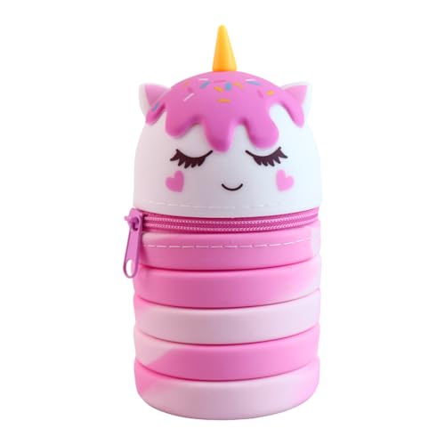 EIROVYA Kawaii Federmäppchen,2 in 1 Mäppchen aus Weichem Silikon,Federmäppchen Einhorn-Eiscreme,Teleskopisch Mäppchen,Ständer Schlampermäppchen,Cartoon Stifteköcher für Mädchen Teenager(H) von EIROVYA