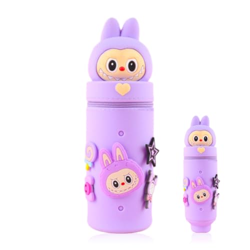 EIROVYA Kawaii Federmäppchen,2 in 1 Mäppchen aus Weichem Silikon,Hase mit Ohren,Teleskopisch Mäppchen,Ständer Schlampermäppchen,Tier Stifthalter,Stand Up Federmäppchen(Lila) von EIROVYA