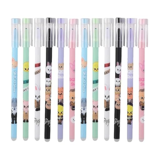 EIROVYA Stifte Set, 12 Stück, 6 verschiedene Skzoo Designs, Radierbare Stifte, Perfektes für Kpop Fans von EIROVYA