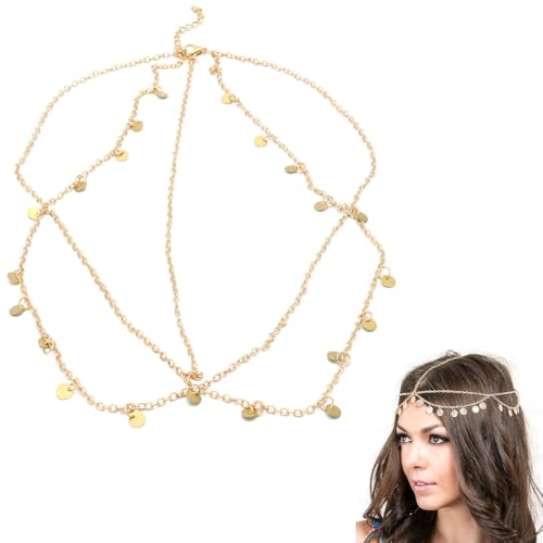 EIROVYA Wahrsagerin Accessoires, Kopfkette, Quasten, Braut-Kopfschmuck, Stirnband, Festival-Haarschmuck für Damen und Mädchen (Golden), 1 Stück von EIROVYA