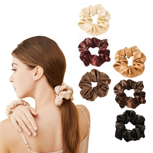 Scrunchies,haargummis,haargummi sei，6er Set Seinschleifen für Damen, Mädchen,Haargummi in 6 Mischfarben - Satin Scrunchies von EIROVYA