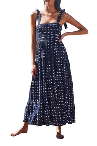 EIRUKON Damen Sommerkleid Lang Strandkleider Boho Floral Spaghetti Trägerkleid A-Linie Freizeitkleider Partykleid,Marineblauer Punkt,L EIRUKON Damen Sommerkleid Lang Strandkleider Boho Floral Spaghetti Trägerkleid A-Linie Freizeitkleider Partykleid,Marineblauer Punkt,L von EIRUKON