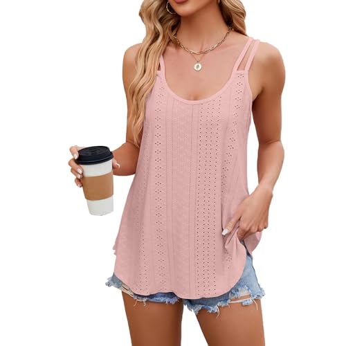 EIRUKON Damen Tank Top Sommer Spaghetti Cami Oberteile Ärmellose Rundhals Shirt Träger Blusen Einfarbig Tops,Rosa,S von EIRUKON