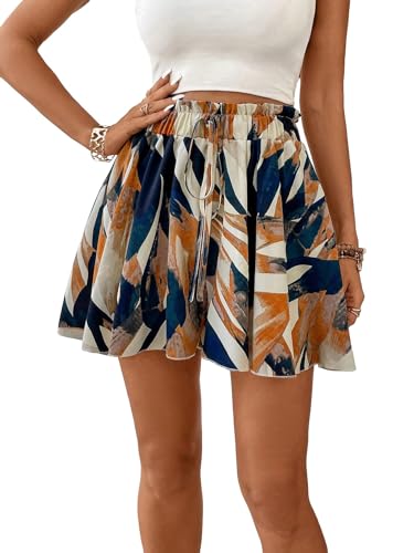 EIRUKON Kurze Hose Damen Sommer Shorts Leichte Elegant Flowy Damen-Shorts Elastisch High Waist Kurze Hosen Casual Rüschen Strandshorts Hosenrock,Bräunlich,M von EIRUKON