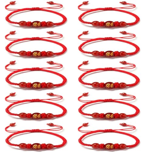 EIRZNGXQ 2024 Chinesisches Neujahrsdrachen-Armbänder, Jahr des Drachen verstellbare Armbänder rote Schnur handgewebte Set für Frauen Männer, Frühlingsfest, Schmuckgeschenk, Legierung, Kein Edelstein von EIRZNGXQ