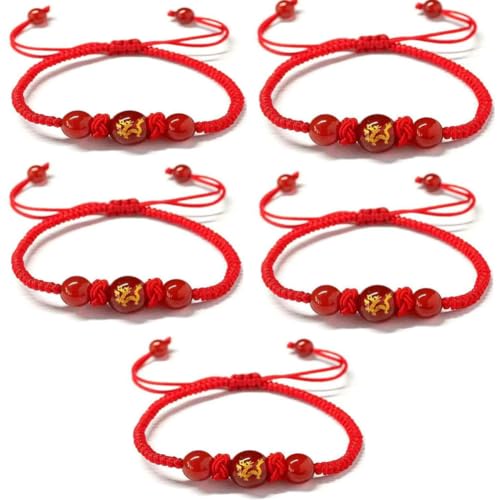 EIRZNGXQ 2024 Chinesisches Neujahrsdrachen-Armbänder, Jahr des Drachen verstellbare Armbänder rote Schnur handgewebte Set für Frauen Männer, Frühlingsfest, Schmuckgeschenk, Legierung, Kein Edelstein von EIRZNGXQ