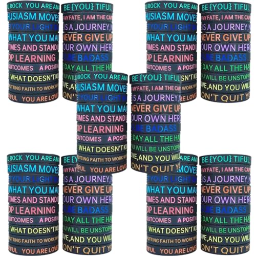 EIRZNGXQ Gummi-Armbänder mit motivierendem Zitat, bunt, inspirierend, dehnbar, Unisex, für Damen, Herren, Teenager, Lehrer, Zuhause, Büro, Party, Gastgeschenk, Geschenk, Silikon, Kein Edelstein von EIRZNGXQ