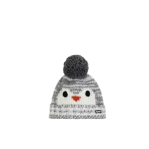 Eisbär Mütze Rico Pompon Kids Grau - niedliche Pinguin Wintermütze Jungen & Mädchen - 53 cm (5-6 Jahre) - warme kuschelige mit Fleece Futter Bommelmütze Strickmütze Pudelmütze Kindermütze von Eisbär