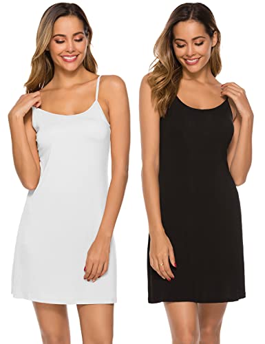 EISHOPEER Damen Full Slips Kleid Verstellbare Spaghettiträger Cami Unter Kleid, Weiß + Schwarz (2er-Pack), L von EISHOPEER