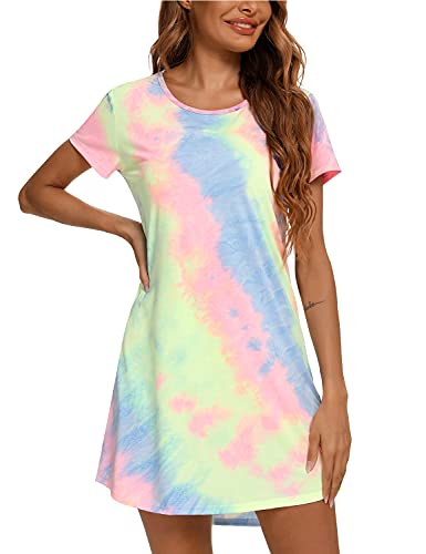 EISHOPEER Damen Nachthemd Kurzarm Nachthemd Niedlich Druck Schlafshirts Weiche Nachtwäsche Pyjama Kleid, Batik, Medium von EISHOPEER