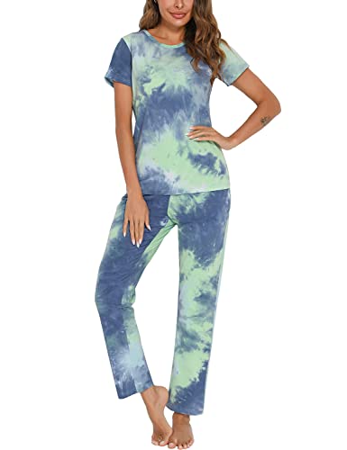 EISHOPEER Damen-Pyjama-Set, bedruckt, kurzärmeliges Oberteil und lange Hose, Nachtwäsche-Set, Batik-Mix C, L EISHOPEER Damen-Pyjama-Set, bedruckt, kurzärmeliges Oberteil und lange Hose, Nachtwäsche-Set, Batik-Mix C, L von EISHOPEER