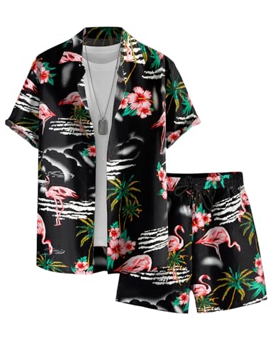 EISHOPEER Hawaii-Sets für Herren, mit Blumenmuster, lässig, kurzärmelig, Hemd und Shorts, Flamingo Black, X-Large EISHOPEER Hawaii-Sets für Herren, mit Blumenmuster, lässig, kurzärmelig, Hemd und Shorts, Flamingo Black, X-Large von EISHOPEER