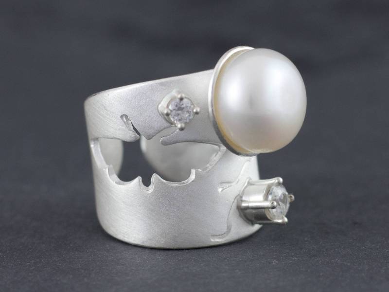 Breiter Ring Silber "Perle" Ausgefallene Ringe Silberschmuck Außergewöhnlicher Schmuck Statement Größe 51-65 von EISROSE