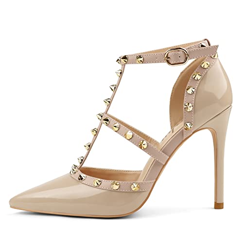 Eithy Damen Slingbacks Mid High Heels Spitz Zehen Schnalle Sommerschuhe Party Alltag Abend Sandalen, Aprikose, 42.5 EU von EITHY