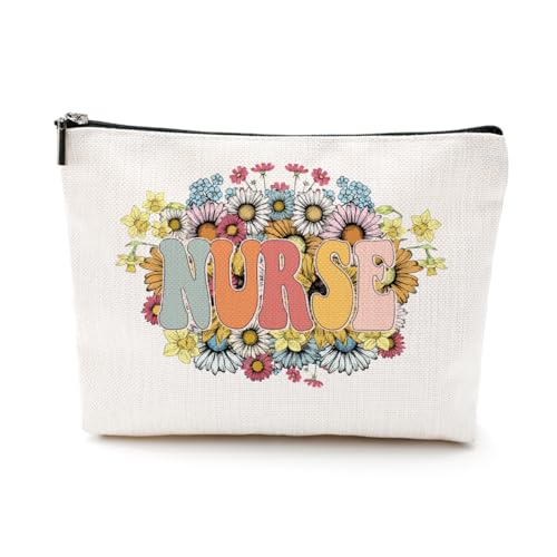 EIXU Kosmetiktasche für Krankenschwestern, Krankenschwestern, Schulabschluss, Weihnachten, Geburtstag, Make-up-Tasche für Damen, NurseFloral, 10*7*2 inches von EIXU