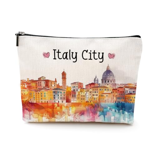 EIXU New York Chicago Nashville Italien Paris Los Angeles Las Vegas Geschenk Aquarell Make-up-Tasche Kosmetiktasche für Damen und Mädchen, Italien City, 10*7*2 inches von EIXU