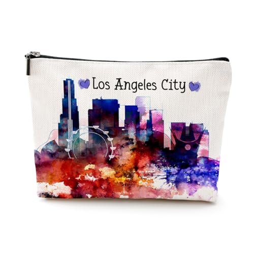 EIXU New York Chicago Nashville Italien Paris Los Angeles Las Vegas Geschenk Aquarell Make-up-Tasche Kosmetiktasche für Damen und Mädchen, Los Angeles City, 10*7*2 inches von EIXU