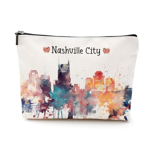 EIXU New York Chicago Nashville Italien Paris Los Angeles Las Vegas Geschenk Aquarell Make-up-Tasche Kosmetiktasche für Damen und Mädchen, Nashville City, 10*7*2 inches von EIXU