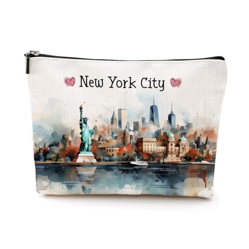 EIXU New York Chicago Nashville Italien Paris Los Angeles Las Vegas Geschenk Aquarell Make-up-Tasche Kosmetiktasche für Damen und Mädchen, New York City, 10*7*2 inches von EIXU