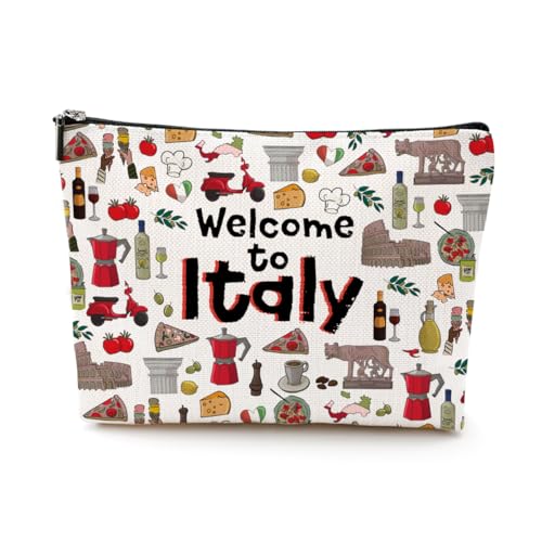 EIXU New York Chicago Nashville Italien Paris Los Angeles Las Vegas Geschenk Make-up Tasche Kosmetiktasche für Frauen Mädchen Geburtstag, Willkommen in Italien, 10*7*2 inches von EIXU