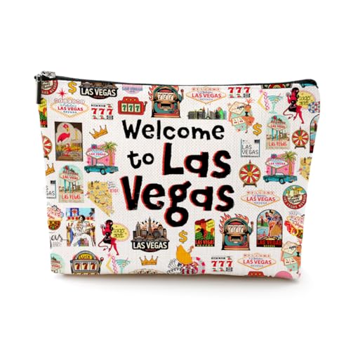 EIXU New York Chicago Nashville Italien Paris Los Angeles Las Vegas Geschenk Make-up Tasche Kosmetiktasche für Frauen Mädchen Geburtstag, Willkommen in Las Vegas, 10*7*2 inches von EIXU