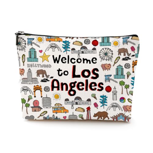 EIXU New York Chicago Nashville Italien Paris Los Angeles Las Vegas Geschenk Make-up Tasche Kosmetiktasche für Frauen Mädchen Geburtstag, Willkommen in Los Angeles, 10*7*2 inches von EIXU