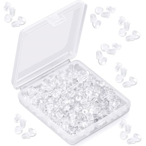 1200 Stück Silikon Ohrring Stopper in Größe 4 x 4 mm, Ohrring Stopper Ohrringverschlüsse ohrring stecker verschluss aus Transparent für Damen, zum Basteln, mit Gummi-Ohrstopfen für perfekten Halt. von EIYVPRA