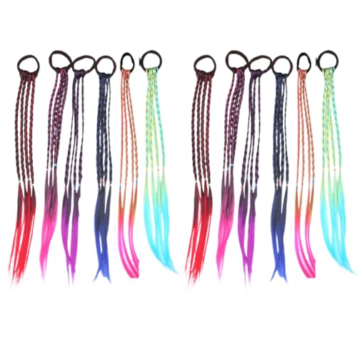 EIYVPRA 12 Stück Bunte Haarsträhnen Kinder Buntes geflochtenes Haar Haarteile Twist Braid mit elastischem Seilband Farbverlauf Mädchen Haarteil Band für Party Festival Deko haarsträhnen kinder von EIYVPRA