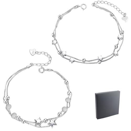 EIYVPRA 2 Armbänder, armband, armband damen, schmuck für Frauen Sterling Silber Armband Frauen Armband Silber Armband für Frauen 925 Silber Stern Armband Perle Armband Geschenke für sie von EIYVPRA