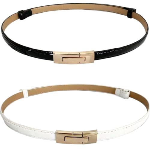 EIYVPRA 2 Damen Skinny Ledergürtel Verstellbarer dünner Taillengürtel Dekorativer Gürtel ledergürtel damen belt damengürtel leder für Kleider Jeans Mantel mit goldener Drehschnalle von EIYVPRA