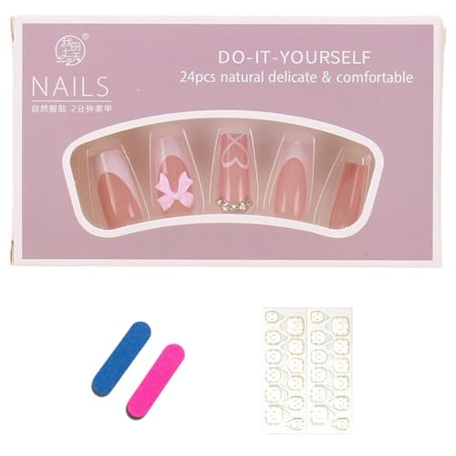 EIYVPRA 24 Stück Eckig Nägel Zum Aufkleben Kurz, Ballerina Natural Kunstnägel Press on Nails, Entwerfen Sie mit einem Strass und einer Dekoration von Bogensaugen für Frauen und Mädchen von EIYVPRA